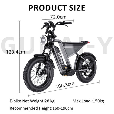 GUNAI-Y Moped Electric Bike for Adults 20 Inch Off-Road Dirt Electric Mountain Bike with 48V18AH Lithium-Ion Battery, 7-Speed Full Suspension 80-100KM Range